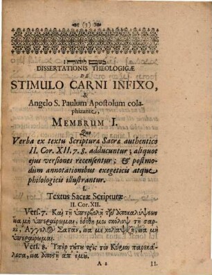 Dissertatio theologica de stimulo carni infixo, et angelo satanae, s. Paulum ap. colaphizante