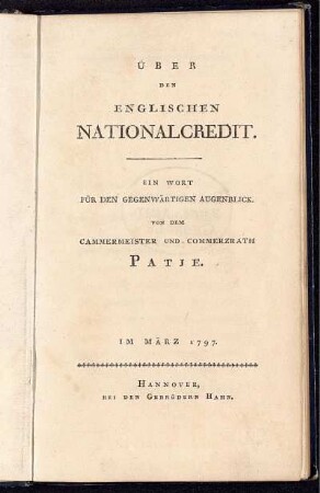 Über Den Englischen Nationalcredit : Ein Wort Für Den Gegenwärtigen Augenblick