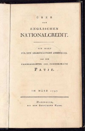 Über Den Englischen Nationalcredit : Ein Wort Für Den Gegenwärtigen Augenblick