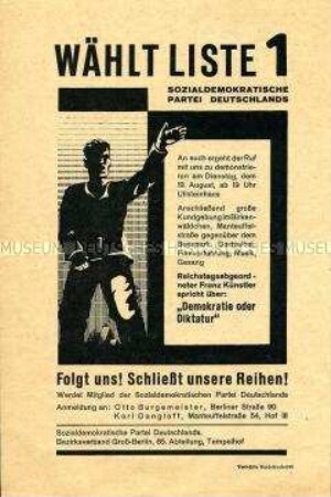 Wahlaufruf und Mitgliederwerbung der SPD