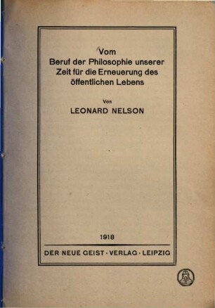 Vom Beruf der Philosophie unserer Zeit für die Erneuerung des öffentlichen Lebens