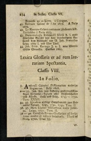 234-245, Lexica Glossaria... Classis VIII. - Opera Geometrica... Classis X.