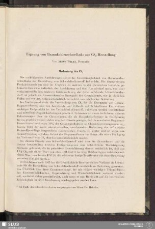 Eignung von Braunkohlenschwelkoks zur CS2-Herstellung