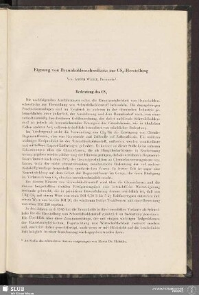 Eignung von Braunkohlenschwelkoks zur CS2-Herstellung