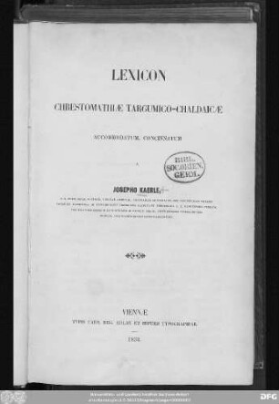 Chrestomathia Targumico-Chaldaica : addito Lexico explanata congesta