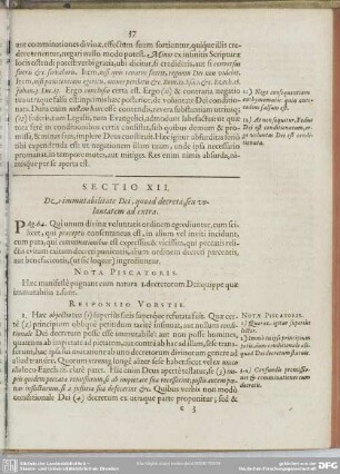 Sectio XII. De immutabilitate Dei, quoad decreta, seu voluntatem ad extra