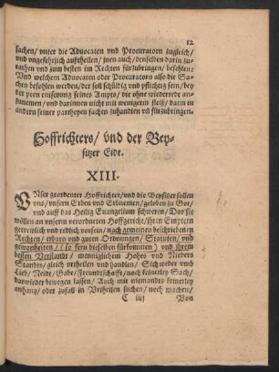 Hoffrichters/ und der Beysitzer Eidt. XIII.
