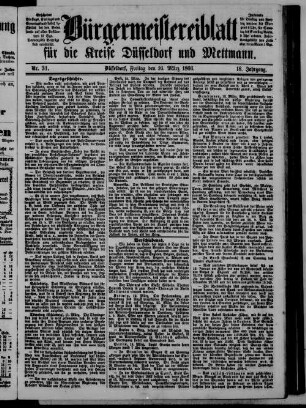 Bürgermeistereiblatt für die Kreise Düsseldorf und Mettmann. 1862-1871
