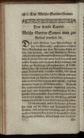 Das sechste Capitel. Welche Garten-Samen man zur Aussaat erwehlen sol.
