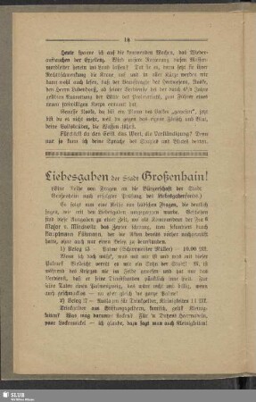 Liebesgaben der Stadt Großenhain!