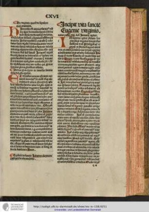 Incipit vite sancte Eugenie virginis cuius passio viii kalendis Januarii agitur.