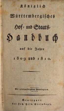Königlich-Württembergisches Hof- und Staats-Handbuch, 1809/10