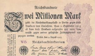 Zahlungsmittel / Reichsbanknote / Zwei Millionen Mark