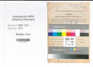 Entnazifizierung Kurt Mueller , geb. 17.03.1888 (Oberzollinspektor)