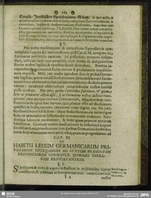 Cap. III. De Habitu Legum Germanicarum Privatarum Antiquarum Ad Statum Praesenten Provinciarum Germaniae, Inprimis Terrarum Protestantum