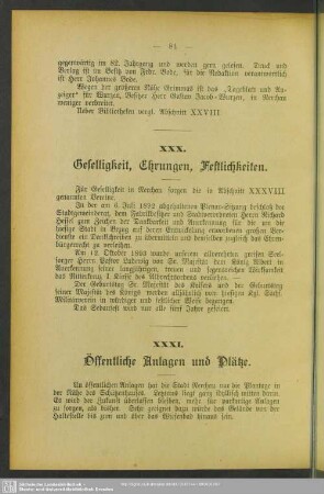XXX. Geselligkeit, Ehrungen, Festlichkeiten