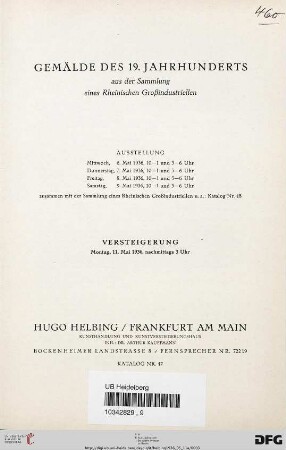 Gemälde des 19. Jahrhunderts (Nr. 1-113) und Tafeln 1-66