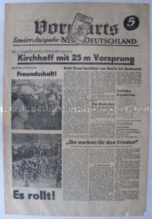 Extrablatt "Vorwärts" als Sonderausgabe des "ND" u.a. zur Friedensfahrt