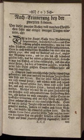 Nach-Erinnerung bey der zweyten Edition.