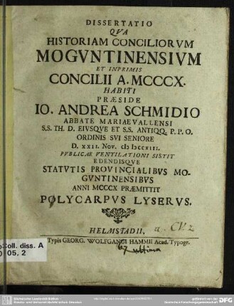 Dissertatio Qua Historiam Conciliorum Moguntinensium Et Inprimis Concilii A. MCCCX. Habiti
