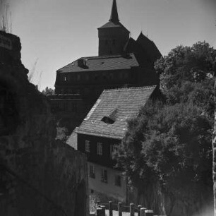 Die Stadt Bautzen. Blick auf die Michaelis Kirche. : Pohlad na stare město Budyšina na Michałsku cyrkej.