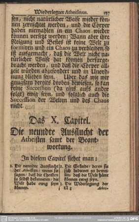 Das X. Capitel. Die neundte Ausflucht der Atheisten samt der Beantwortung