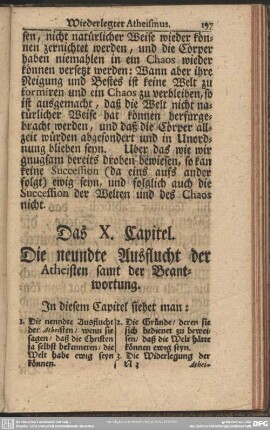 Das X. Capitel. Die neundte Ausflucht der Atheisten samt der Beantwortung