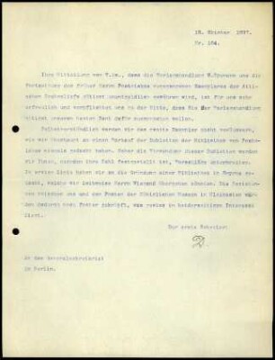 Bericht des ersten Sekretars an das General-Sekretariat