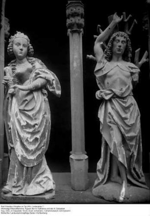 Ritterstiftskirche; Figuren der hl. Katharina und des hl. Sebastian
