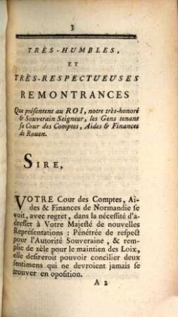 Remontrances De La Cour Des Comptes, Aides Et Finances De Rouen, Arrêtées, les Bureaux assemblées en celui des Aides, le 12 Mars 1761