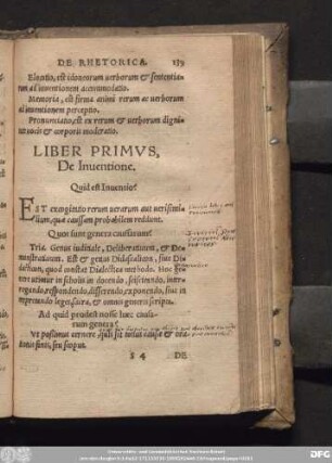 Liber Primus, De Inventione.