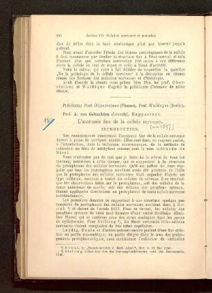 L' anatomie fine de la cellule nerveuse