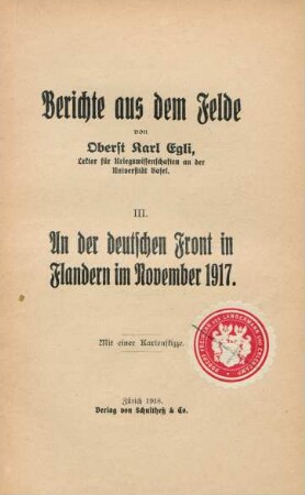 Heft 3: An der deutschen Front in Flandern im November 1917