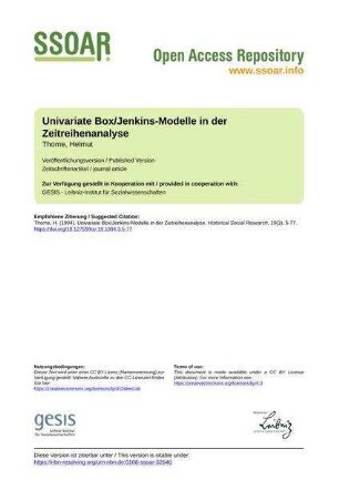 Univariate Box/Jenkins-Modelle in der Zeitreihenanalyse