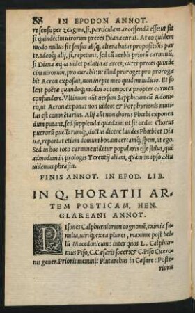 In Q. Horatii Artem Poeticam, Hen. Glareani Annot.