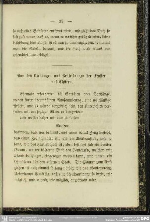 Von den Vorhängen und Bekleidungen der Fenster und Thüren