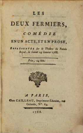 Les deux fermiers : comédie en un acte et en prose