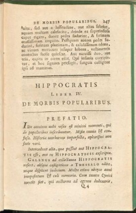 Hippocratis Liber IV. De Morbis Popularibus