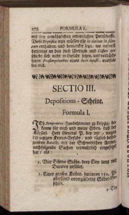 Sectio III. Depositions-Scheine.