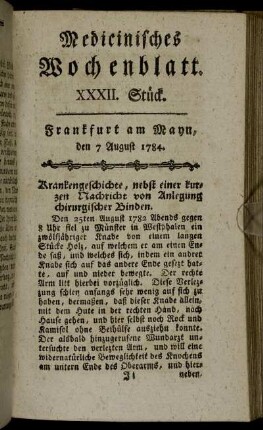XXXII. Stück. Frankfurt am Mayn, den 7 August 1784. - XXXV. Stück. Frankfurt am Mayn, den 28 August 1784.
