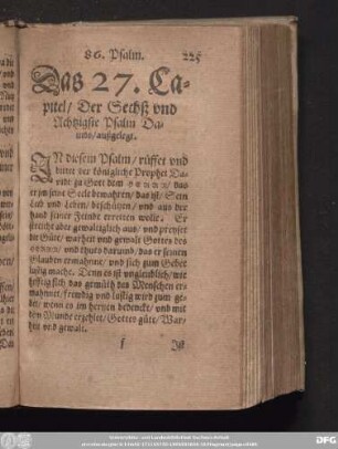 Das 27. Capitel/ Der Sechß vnd Achtzigste Psalm Dauids/ außgelegt.