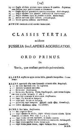 Classis Tertia exhibens Fossilia sive Lapides Aggregatos
