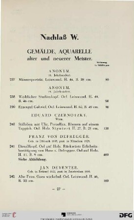 Gemälde, Aquarelle alter und neuerer Meister (Nr. 237-259)