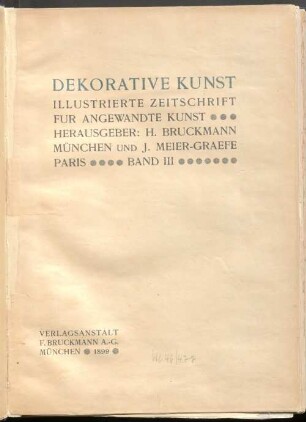 Dekorative Kunst : illustrierte Zeitschrift für angewandte Kunst. 3, 3. 1899