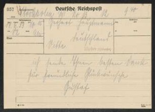 Brief von Gustaf  an Gerhart Hauptmann