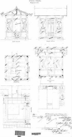 Eckartshausen-Ilshofen: Nebengebäude Waaghäuschen Fundament,Grundriss,Schnitt,Ansichten