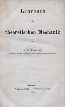 Lehrbuch der theoretischen Mechanik