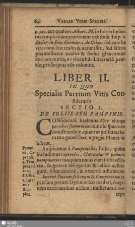 Liber II. In Quo Specialis Partium Vitis Consideratio