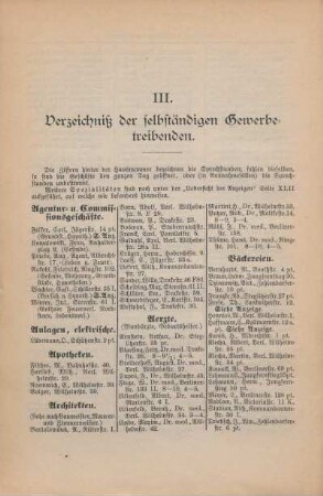 III. Verzeichniß der selbständigen Gewerbetreibenden