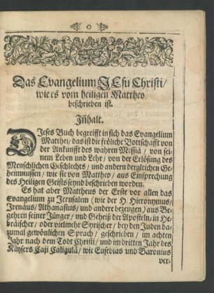 Das Evangelium JEsu Christi wie es vom heiligen Mattheo beschrieben ist
